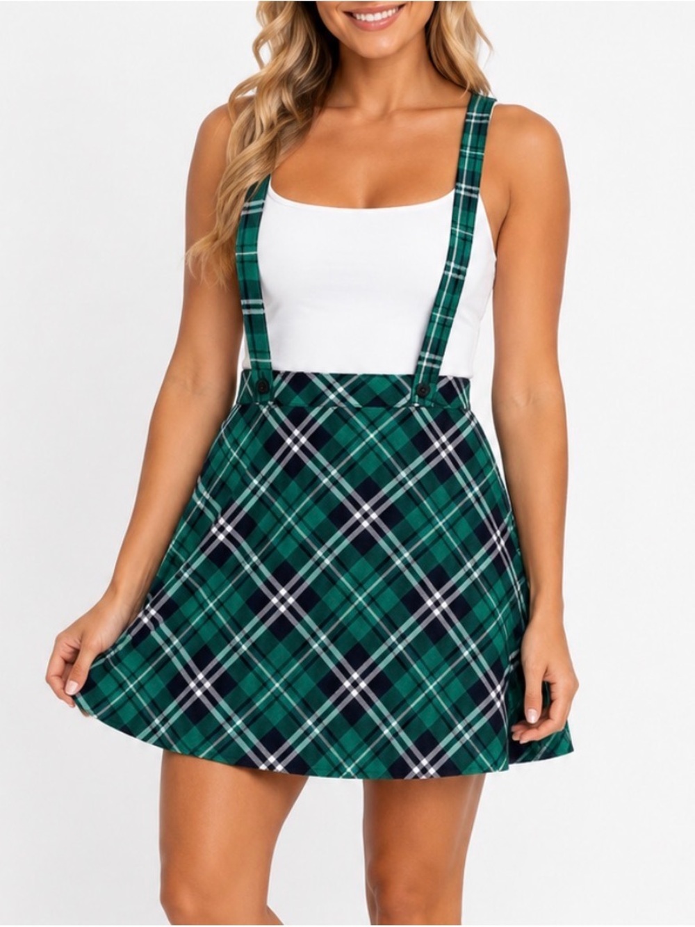 Green & Navy Plaid Suspender Skirt St. Patricks Day Scottish Christmas SZ SM
